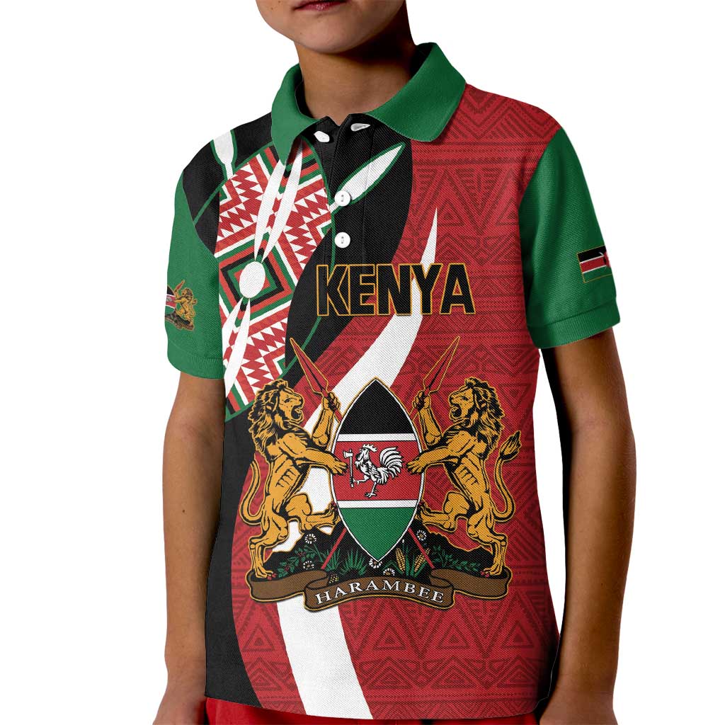 Custom Kenya Football Kid Polo Shirt Maasai Shield Coat Of Arms Style