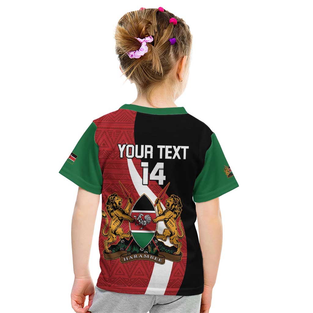 Custom Kenya Football Kid T Shirt Maasai Shield Coat Of Arms Style