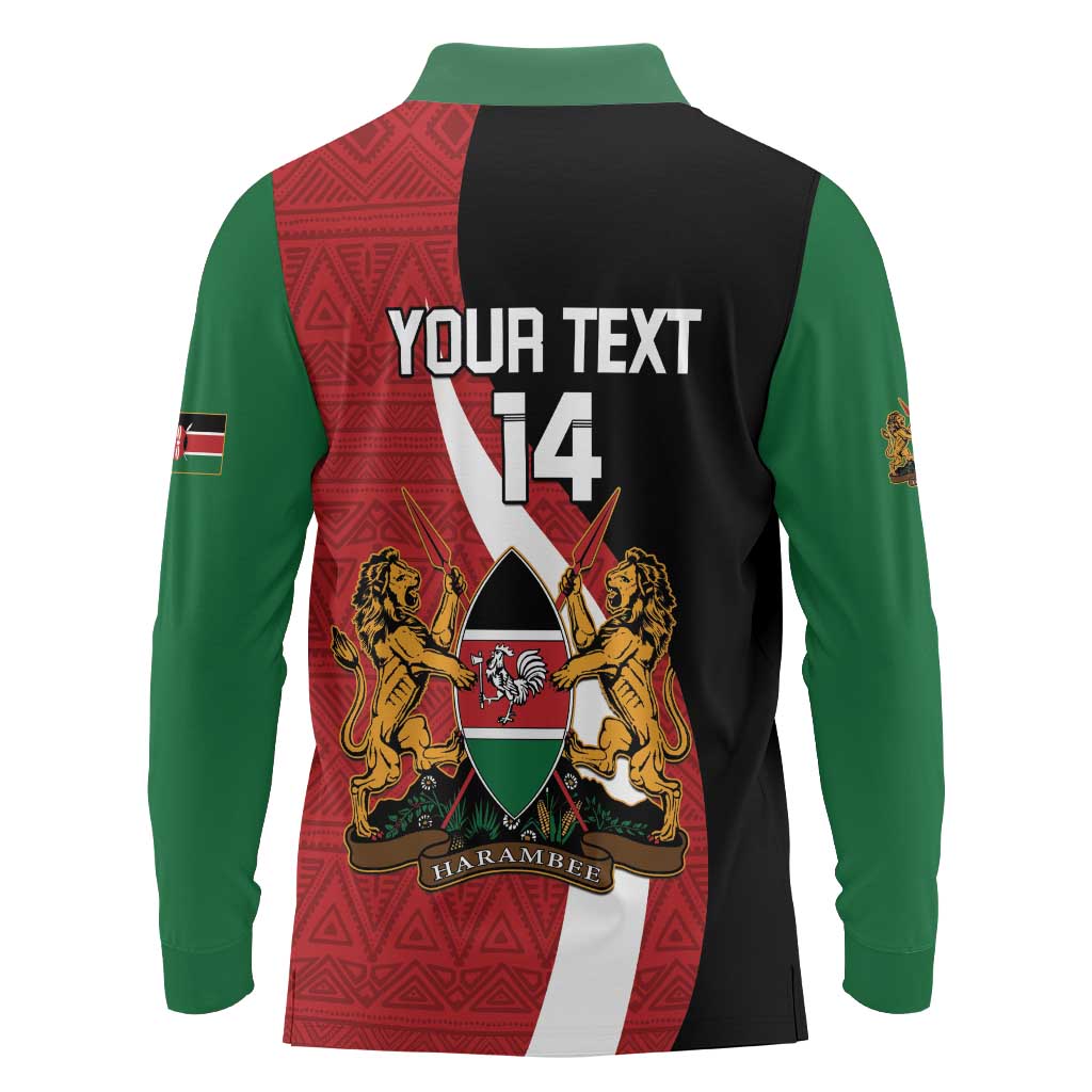 Custom Kenya Football Long Sleeve Polo Shirt Maasai Shield Coat Of Arms Style