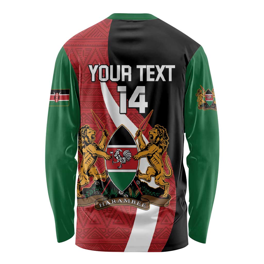Custom Kenya Football Long Sleeve Shirt Maasai Shield Coat Of Arms Style