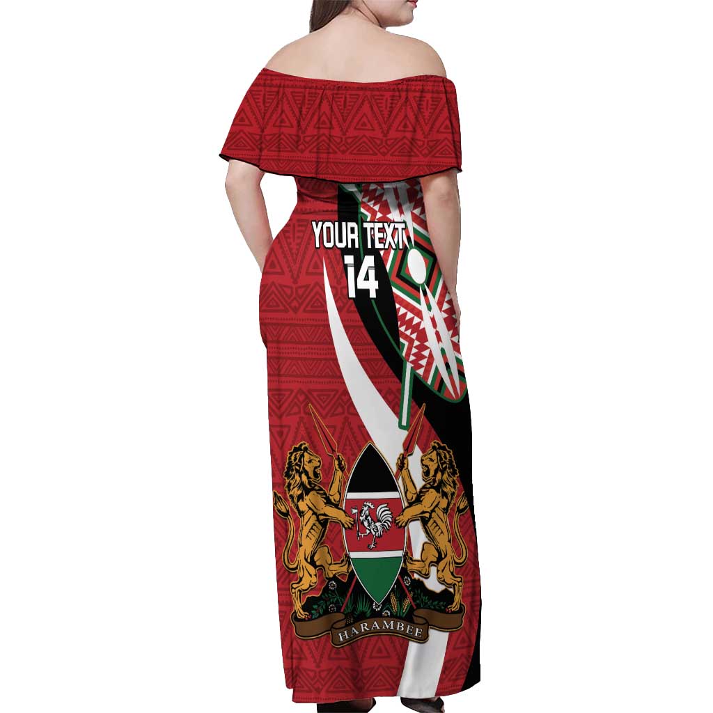 Custom Kenya Football Off Shoulder Maxi Dress Maasai Shield Coat Of Arms Style