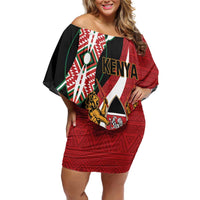 Custom Kenya Football Off Shoulder Short Dress Maasai Shield Coat Of Arms Style