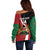 Custom Kenya Football Off Shoulder Sweater Maasai Shield Coat Of Arms Style