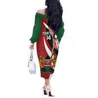 Custom Kenya Football Off The Shoulder Long Sleeve Dress Maasai Shield Coat Of Arms Style
