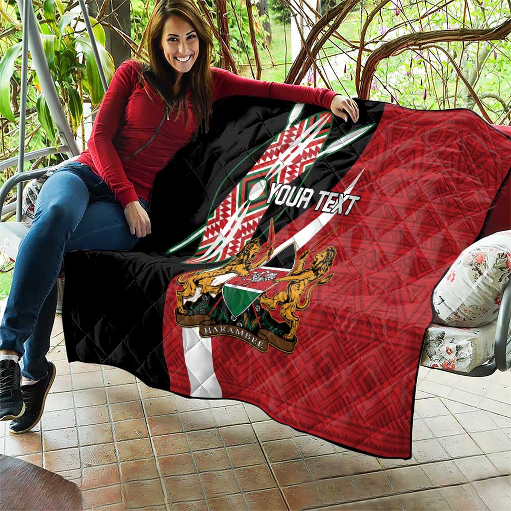 Custom Kenya Football Quilt Maasai Shield Coat Of Arms Style