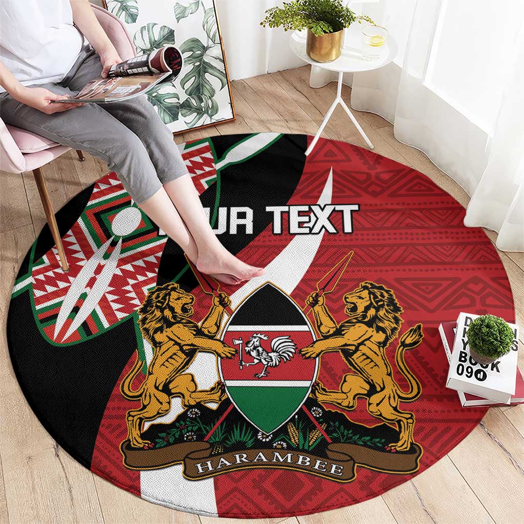 Custom Kenya Football Round Carpet Maasai Shield Coat Of Arms Style