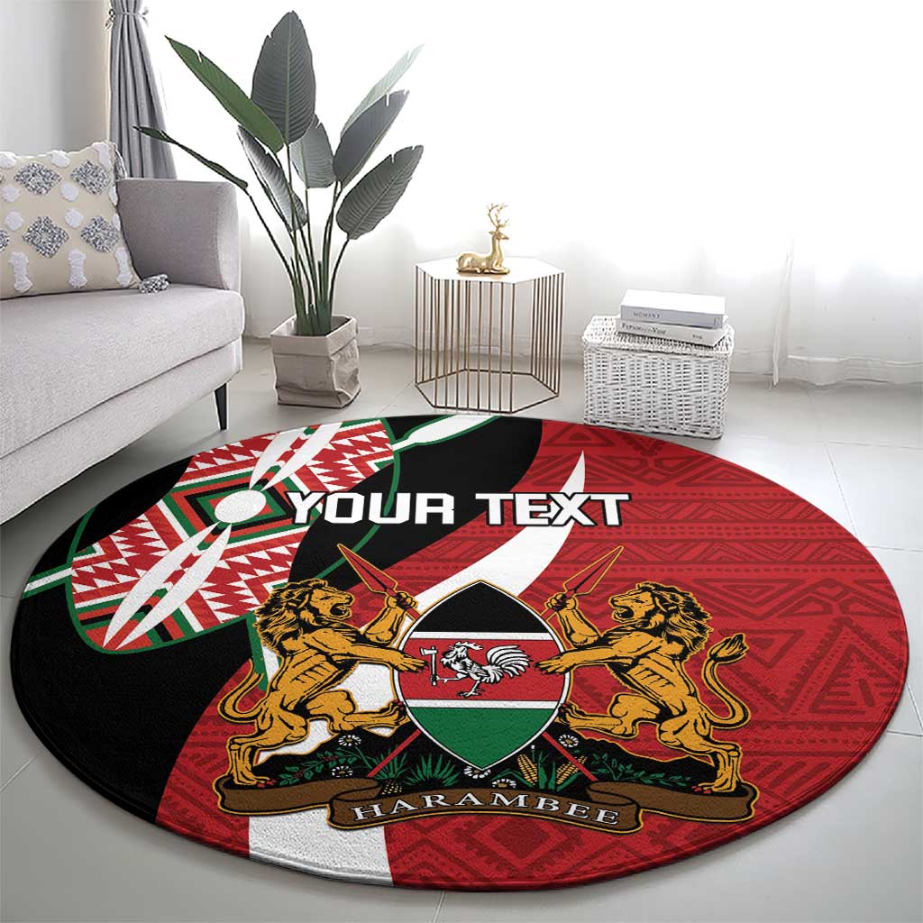 Custom Kenya Football Round Carpet Maasai Shield Coat Of Arms Style