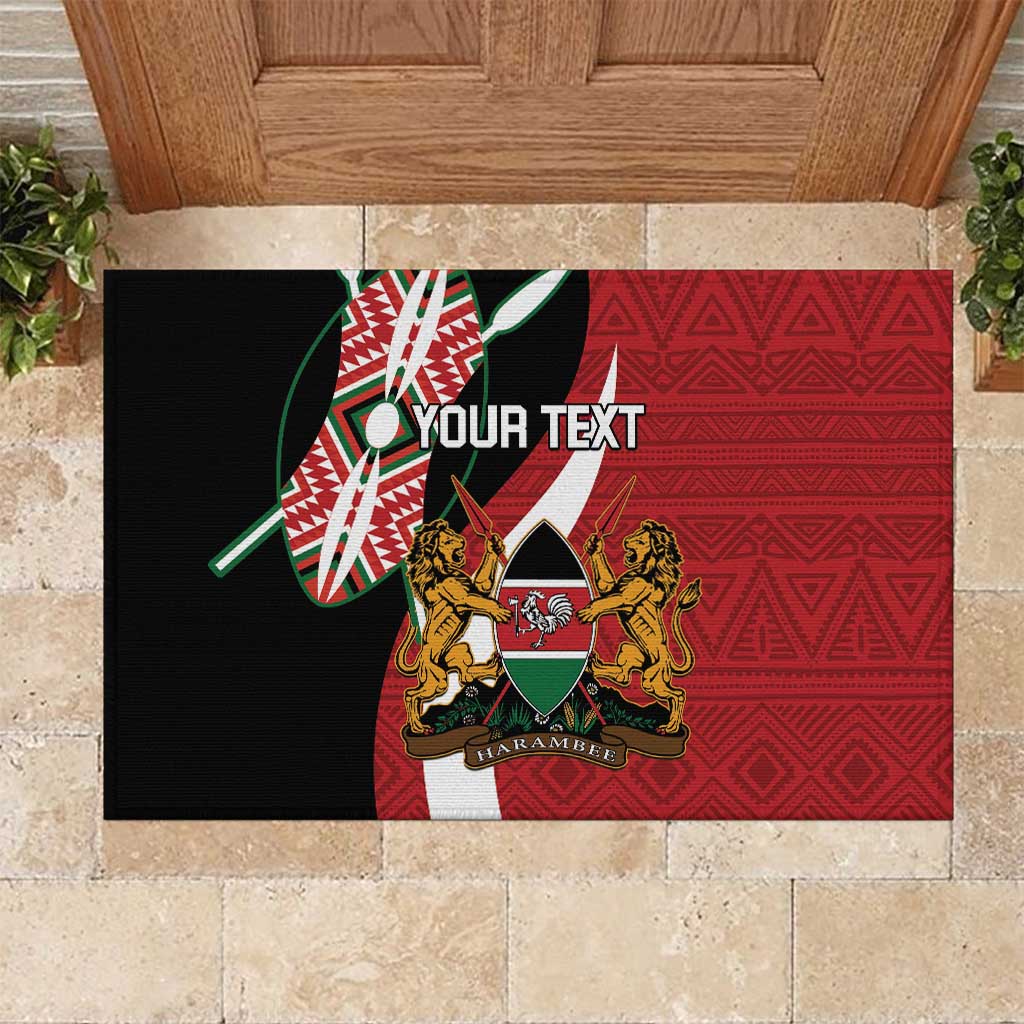 Custom Kenya Football Rubber Doormat Maasai Shield Coat Of Arms Style