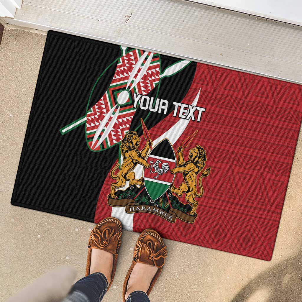 Custom Kenya Football Rubber Doormat Maasai Shield Coat Of Arms Style