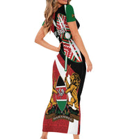 Custom Kenya Football Short Sleeve Bodycon Dress Maasai Shield Coat Of Arms Style