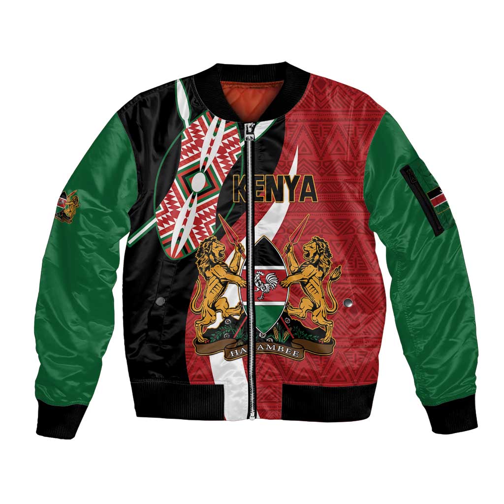 Custom Kenya Football Sleeve Zip Bomber Jacket Maasai Shield Coat Of Arms Style