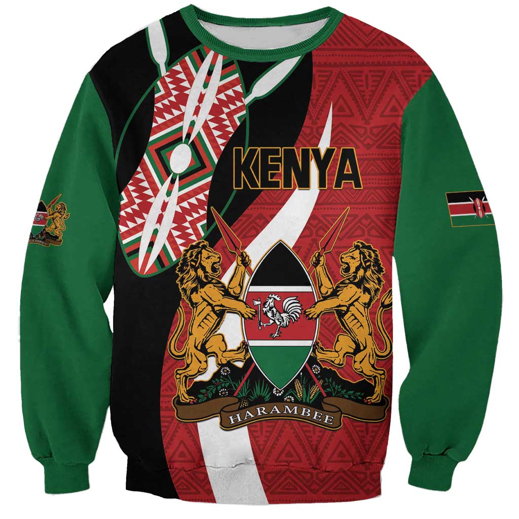 Custom Kenya Football Sweatshirt Maasai Shield Coat Of Arms Style
