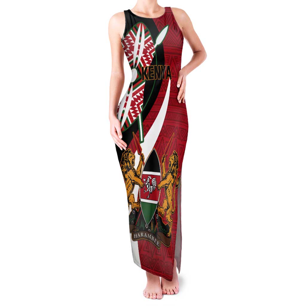 Custom Kenya Football Tank Maxi Dress Maasai Shield Coat Of Arms Style