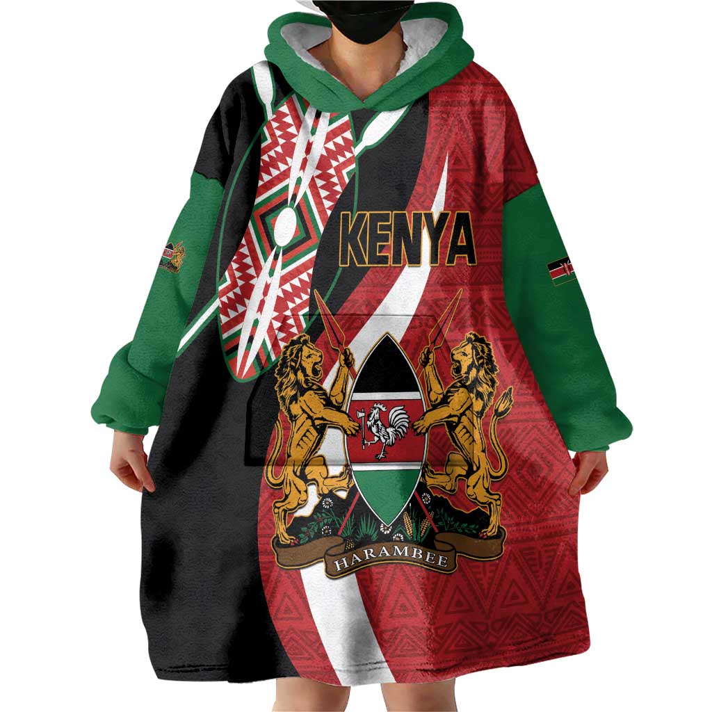 Custom Kenya Football Wearable Blanket Hoodie Maasai Shield Coat Of Arms Style
