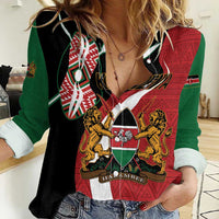 Custom Kenya Football Women Casual Shirt Maasai Shield Coat Of Arms Style