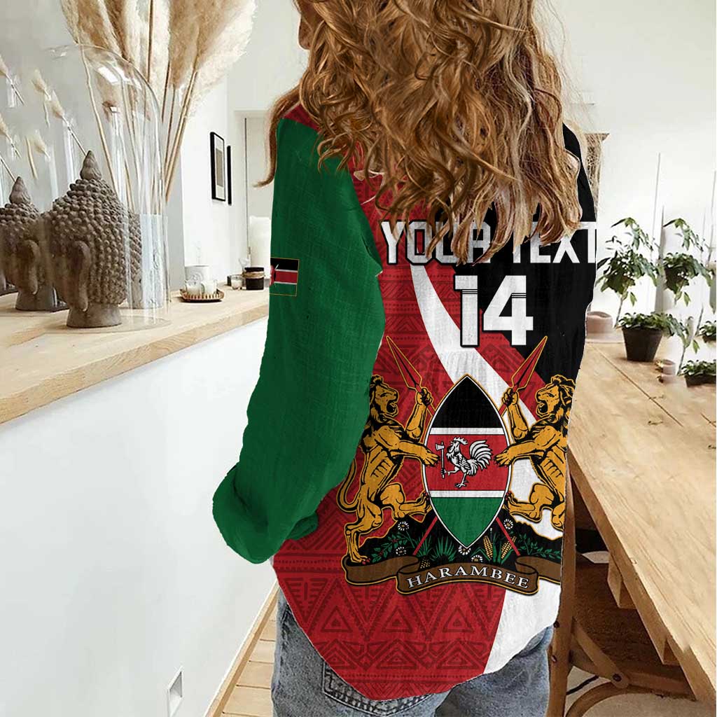 Custom Kenya Football Women Casual Shirt Maasai Shield Coat Of Arms Style