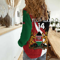 Custom Kenya Football Women Casual Shirt Maasai Shield Coat Of Arms Style