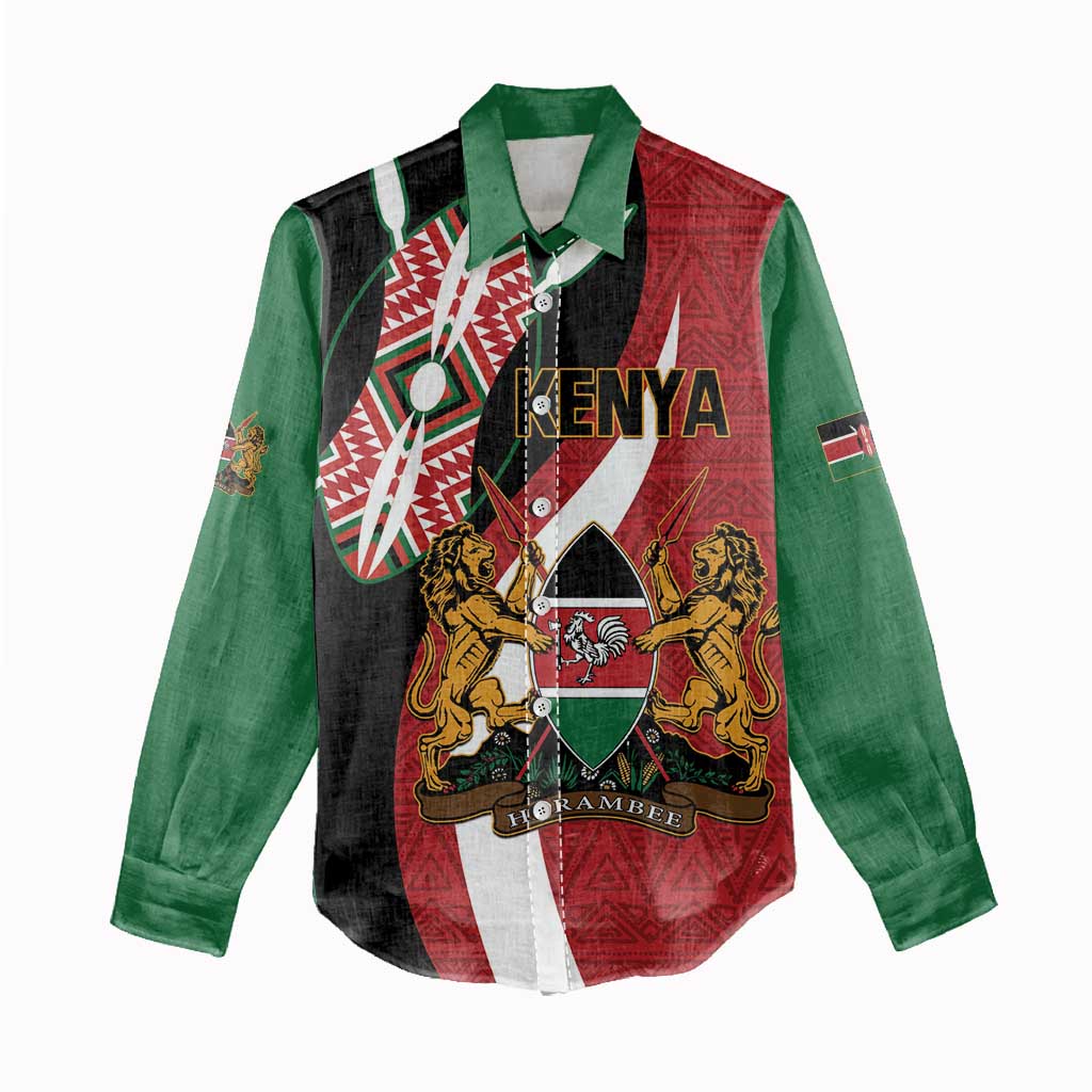 Custom Kenya Football Women Casual Shirt Maasai Shield Coat Of Arms Style