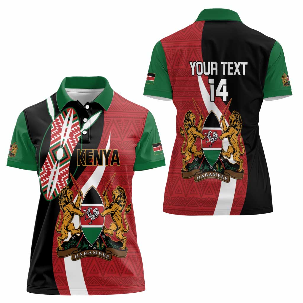 Custom Kenya Football Women Polo Shirt Maasai Shield Coat Of Arms Style