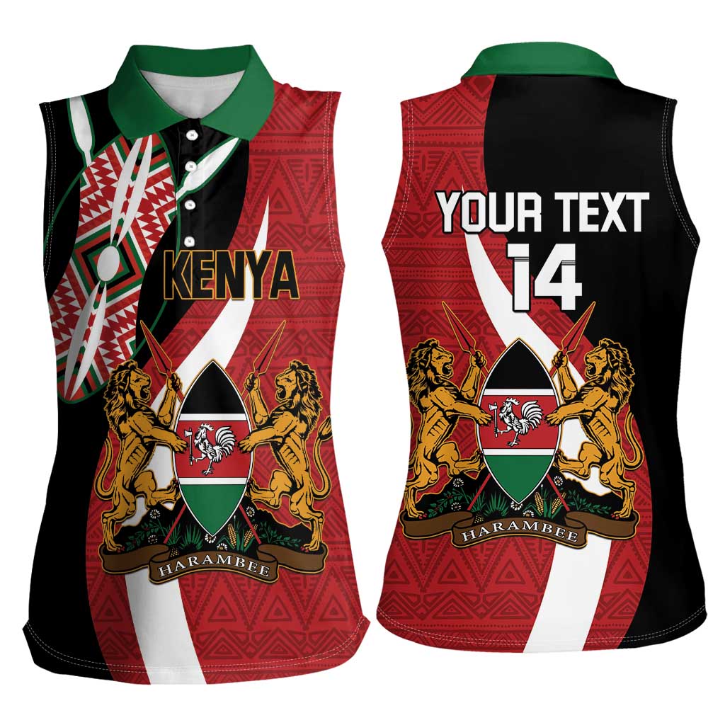 Custom Kenya Football Women Sleeveless Polo Shirt Maasai Shield Coat Of Arms Style