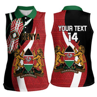 Custom Kenya Football Women Sleeveless Polo Shirt Maasai Shield Coat Of Arms Style