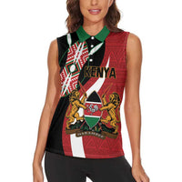 Custom Kenya Football Women Sleeveless Polo Shirt Maasai Shield Coat Of Arms Style