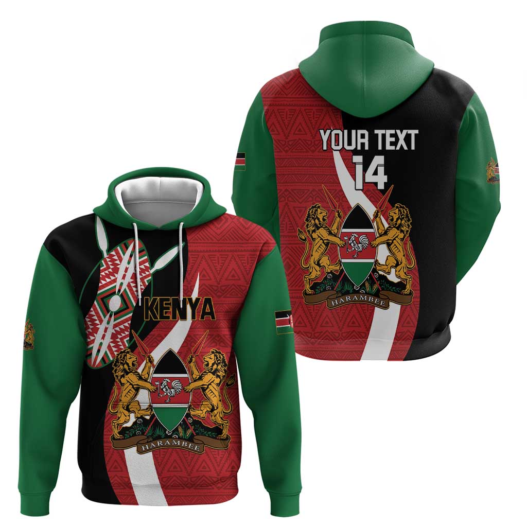 Custom Kenya Football Zip Hoodie Maasai Shield Coat Of Arms Style
