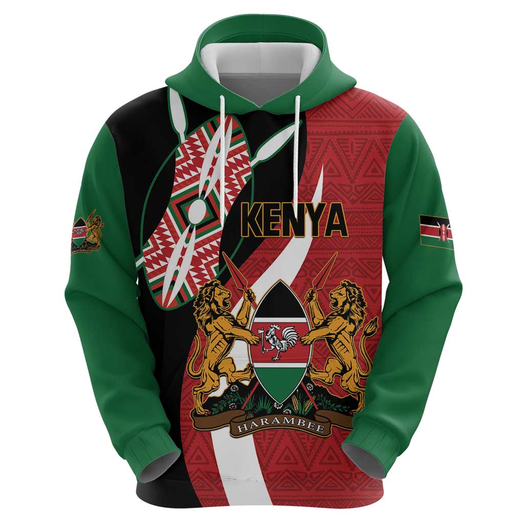 Custom Kenya Football Zip Hoodie Maasai Shield Coat Of Arms Style