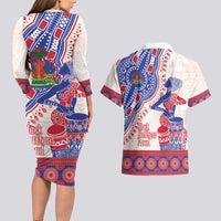 Afro-Haitians Proud Couples Matching Long Sleeve Bodycon Dress and Hawaiian Shirt Haiti Coat Of Arms Dashiki
