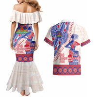 Afro-Haitians Proud Couples Matching Mermaid Dress and Hawaiian Shirt Haiti Coat Of Arms Dashiki