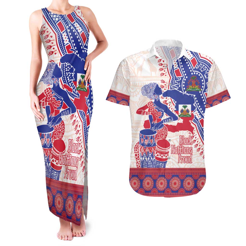 Afro-Haitians Proud Couples Matching Tank Maxi Dress and Hawaiian Shirt Haiti Coat Of Arms Dashiki