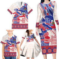 Afro-Haitians Proud Family Matching Long Sleeve Bodycon Dress and Hawaiian Shirt Haiti Coat Of Arms Dashiki