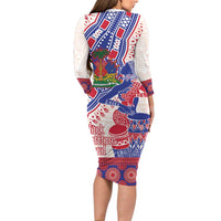 Afro-Haitians Proud Family Matching Long Sleeve Bodycon Dress and Hawaiian Shirt Haiti Coat Of Arms Dashiki