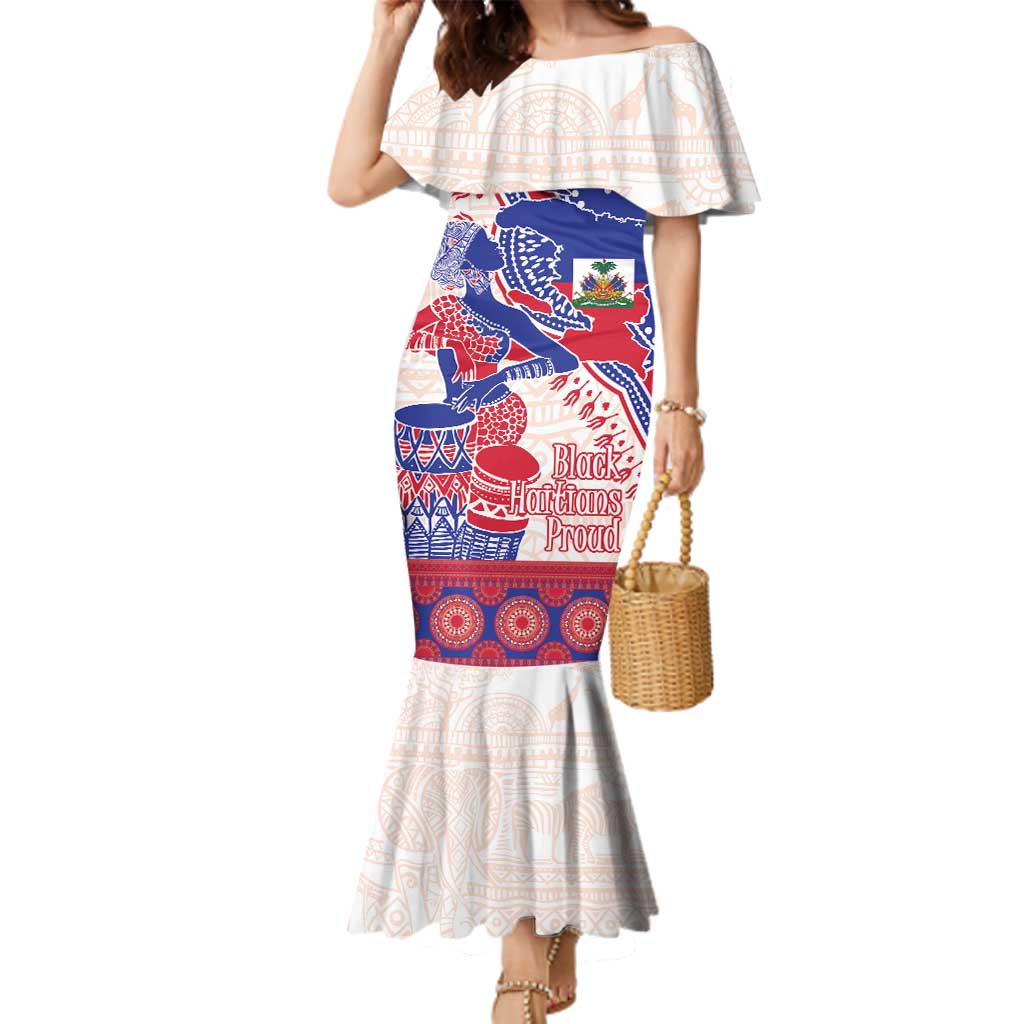 Afro-Haitians Proud Family Matching Mermaid Dress and Hawaiian Shirt Haiti Coat Of Arms Dashiki