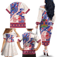 Afro-Haitians Proud Family Matching Off The Shoulder Long Sleeve Dress and Hawaiian Shirt Haiti Coat Of Arms Dashiki