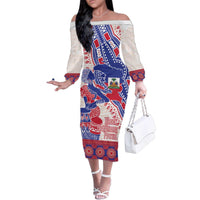Afro-Haitians Proud Family Matching Off The Shoulder Long Sleeve Dress and Hawaiian Shirt Haiti Coat Of Arms Dashiki