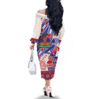 Afro-Haitians Proud Family Matching Off The Shoulder Long Sleeve Dress and Hawaiian Shirt Haiti Coat Of Arms Dashiki