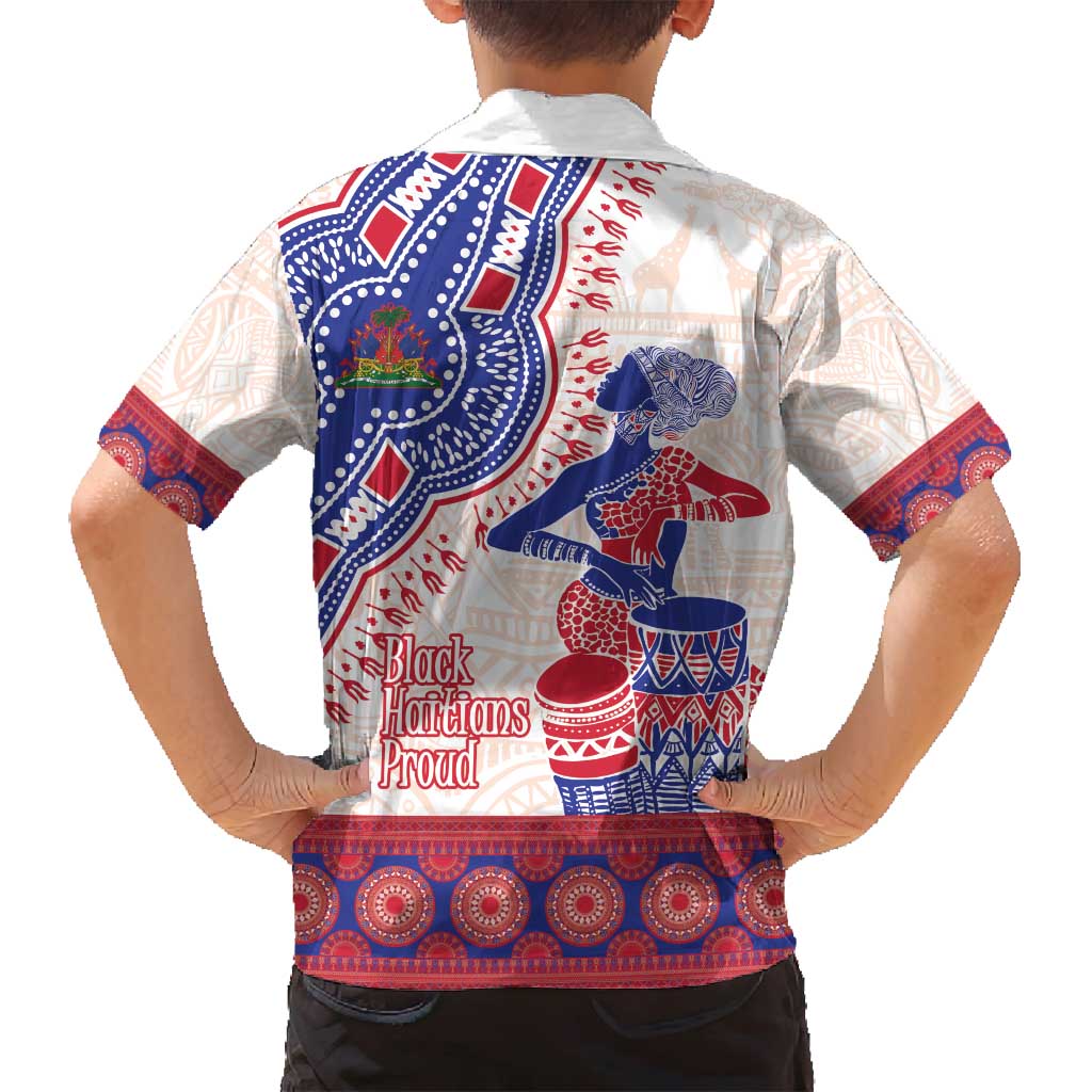 Afro-Haitians Proud Family Matching Off Shoulder Maxi Dress and Hawaiian Shirt Haiti Coat Of Arms Dashiki