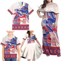 Afro-Haitians Proud Family Matching Off Shoulder Maxi Dress and Hawaiian Shirt Haiti Coat Of Arms Dashiki