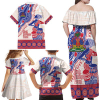 Afro-Haitians Proud Family Matching Off Shoulder Maxi Dress and Hawaiian Shirt Haiti Coat Of Arms Dashiki