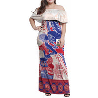 Afro-Haitians Proud Family Matching Off Shoulder Maxi Dress and Hawaiian Shirt Haiti Coat Of Arms Dashiki