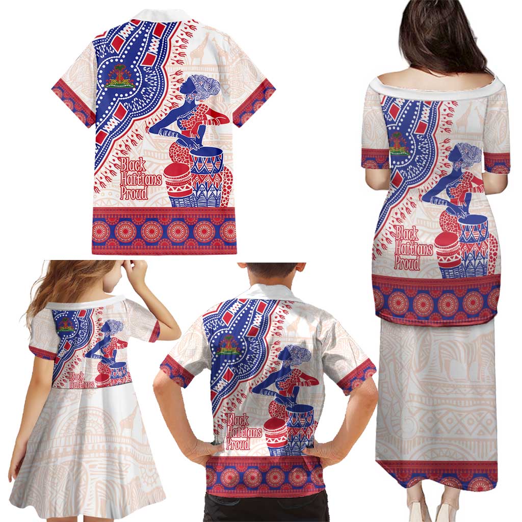 Afro-Haitians Proud Family Matching Puletasi and Hawaiian Shirt Haiti Coat Of Arms Dashiki