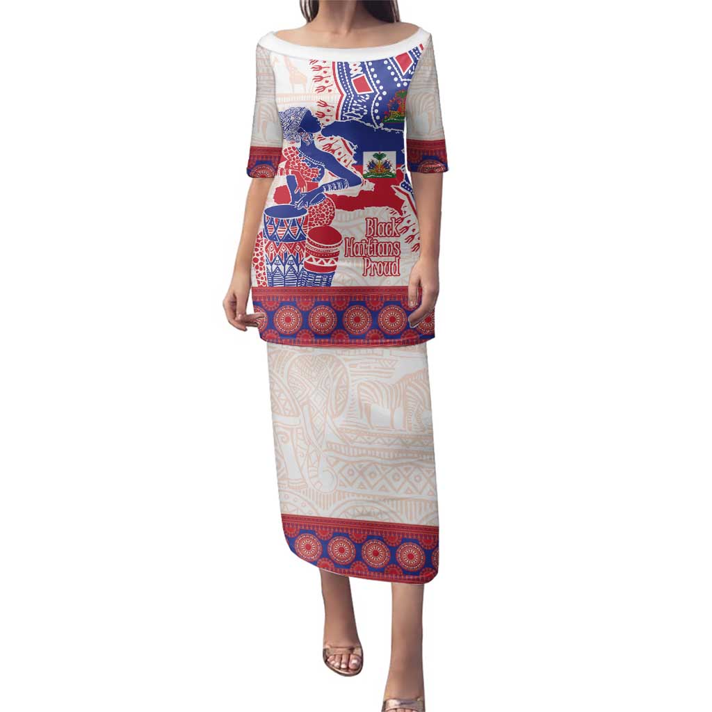 Afro-Haitians Proud Family Matching Puletasi and Hawaiian Shirt Haiti Coat Of Arms Dashiki