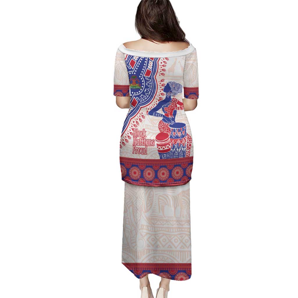 Afro-Haitians Proud Family Matching Puletasi and Hawaiian Shirt Haiti Coat Of Arms Dashiki