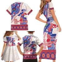 Afro-Haitians Proud Family Matching Short Sleeve Bodycon Dress and Hawaiian Shirt Haiti Coat Of Arms Dashiki