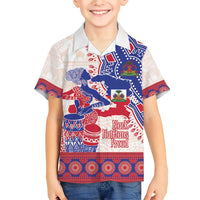 Afro-Haitians Proud Family Matching Short Sleeve Bodycon Dress and Hawaiian Shirt Haiti Coat Of Arms Dashiki