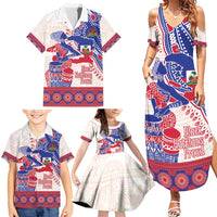 Afro-Haitians Proud Family Matching Summer Maxi Dress and Hawaiian Shirt Haiti Coat Of Arms Dashiki