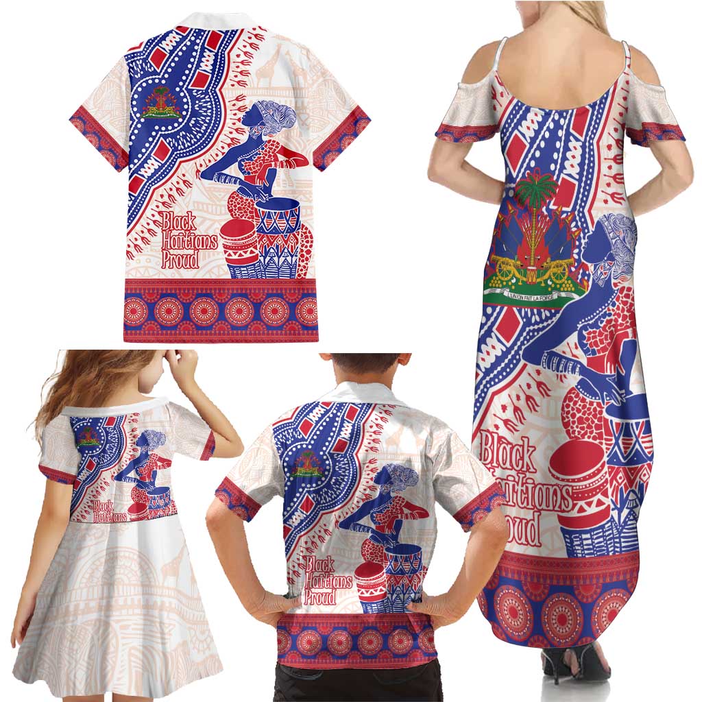 Afro-Haitians Proud Family Matching Summer Maxi Dress and Hawaiian Shirt Haiti Coat Of Arms Dashiki