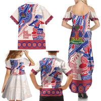 Afro-Haitians Proud Family Matching Summer Maxi Dress and Hawaiian Shirt Haiti Coat Of Arms Dashiki