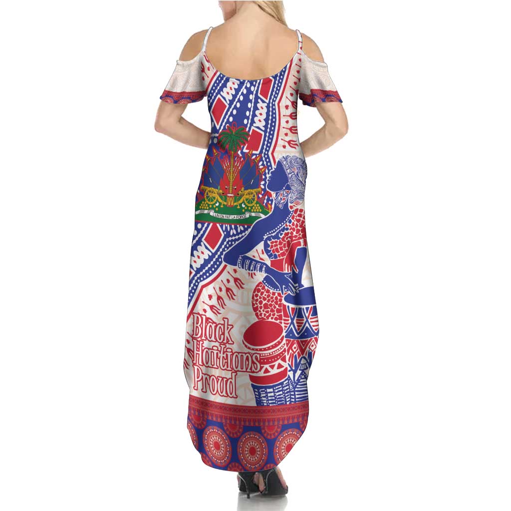 Afro-Haitians Proud Family Matching Summer Maxi Dress and Hawaiian Shirt Haiti Coat Of Arms Dashiki